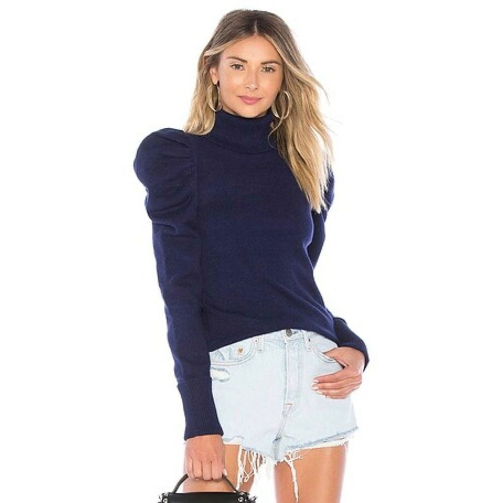 Tularosa Raelynn Sweater Navy blue puff sleeves turtleneck women's sz XL new NWT